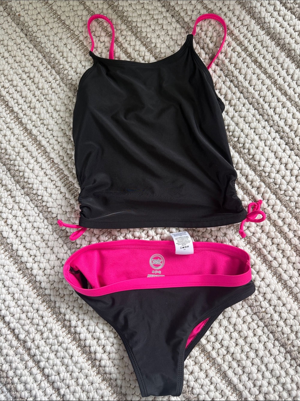 Black & Hot Pink Two-Piece Tankini Set